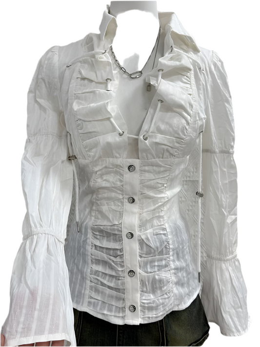 Elegant Ruffled Button-Up Blouse