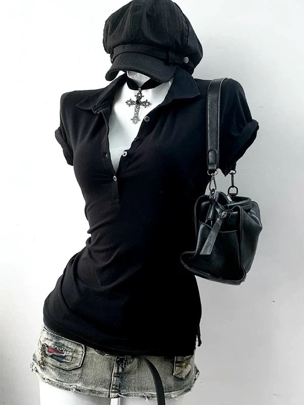 Blanc Basic Button Top