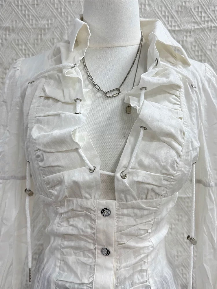 Elegant Ruffled Button-Up Blouse