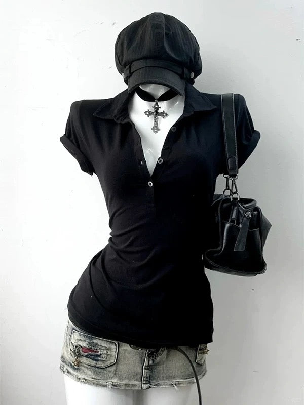 Blanc Basic Button Top