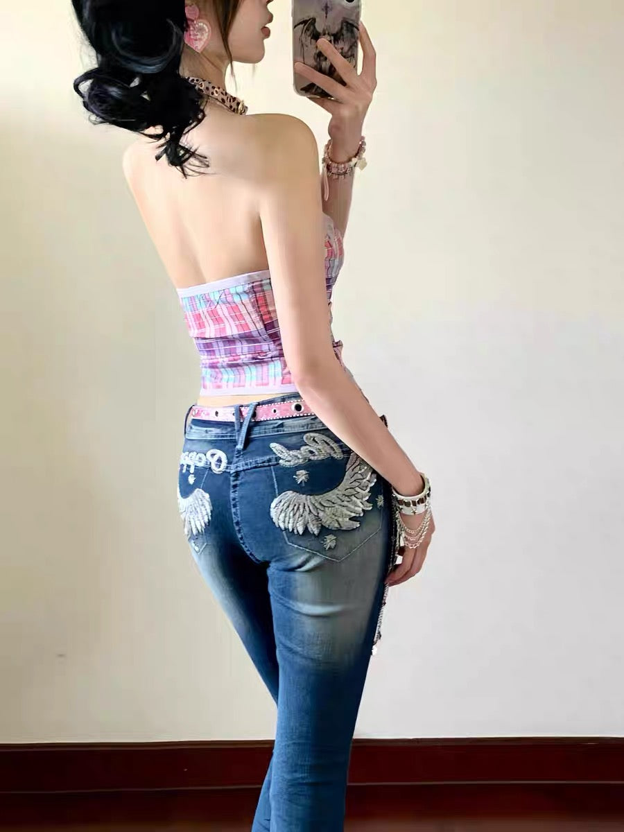 Archangel embroileded low rise flared jeans