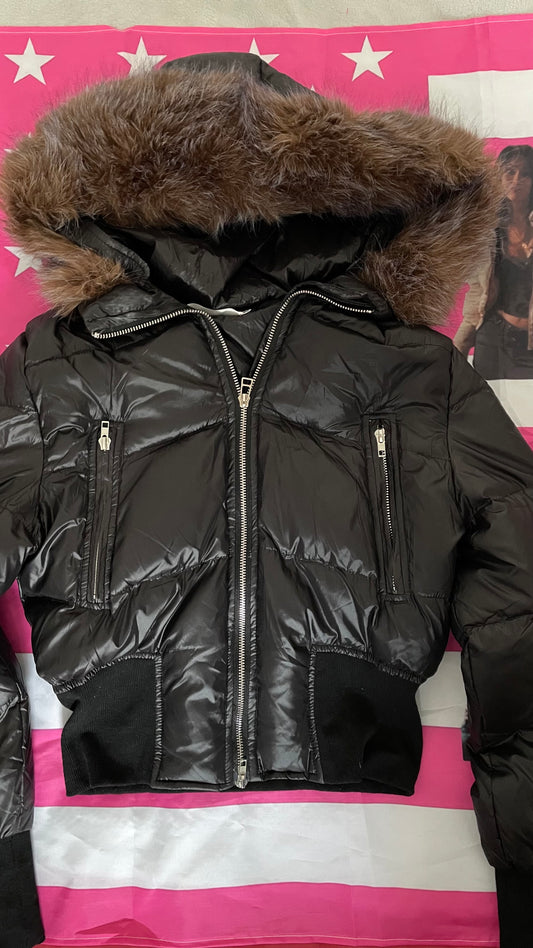 Fluffy brown fur winter jacket